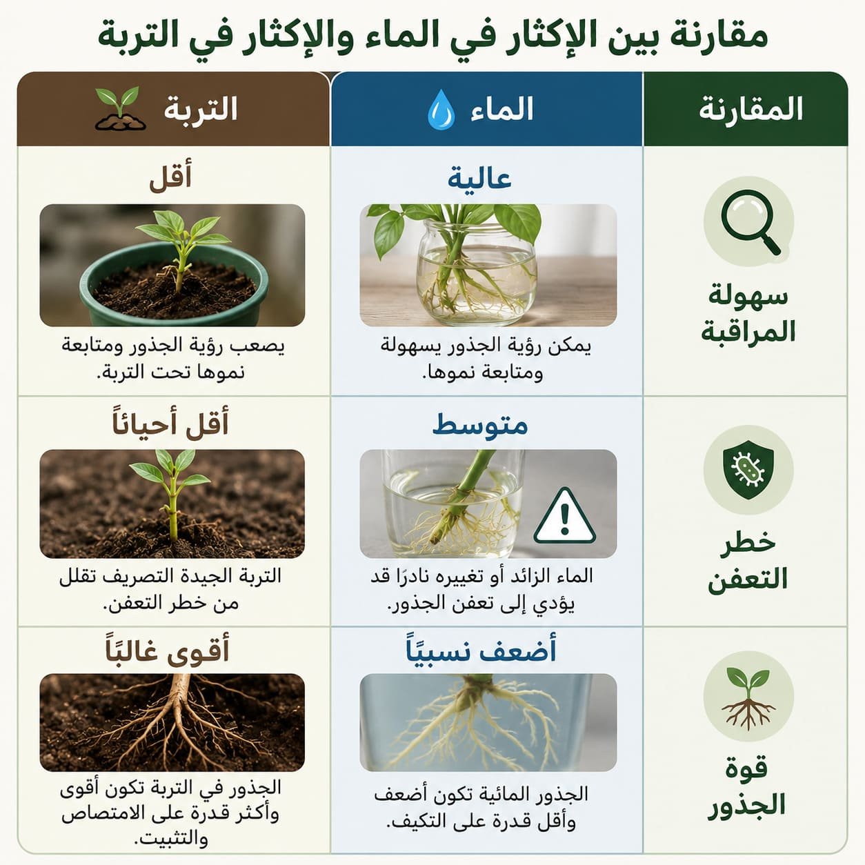 مقارنة بين الاكثار في الماء وفي التربة